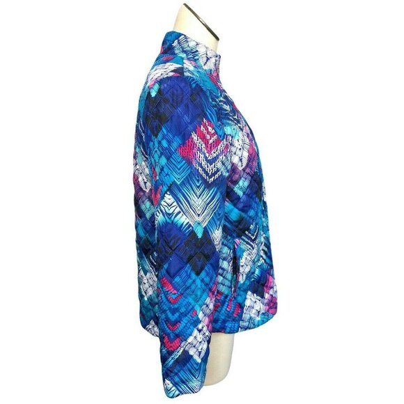 ChicWeekends by Chico's Womens 1 Jacket Coat Quilted Geometric Pattern Blue Whit - Picture 3 of 6